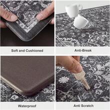 KIMODE Anti Fatigue Kitchen Mats Floor, Boho Floral Kitchen Rugs 17x29.5+17 X47", Cushioned Mats Kitchen Floor, Non Slip Kitchen Floor Mats, Sink, Laundry, Office, Desk Blue Multi E3V1 - 深灰色 - 查看 3