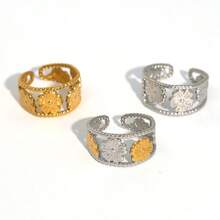 Uself 3pcs/1pc Stainless Steel Adjustable Flower Open Ring, 18K Gold PVD Coated, Waterproof High Quality Jewelry Gift For Women - Multicolor - View 5