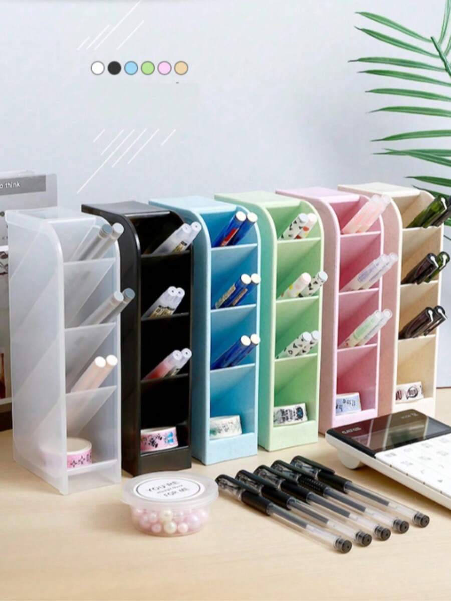 Desk Pen Holder, Pencils, Makeup Storage Box, Kawaii Large Capacity Desktop Organizer, Vertical Cabinet, School & Office Supplies, Back To School - Single Piece - View 1