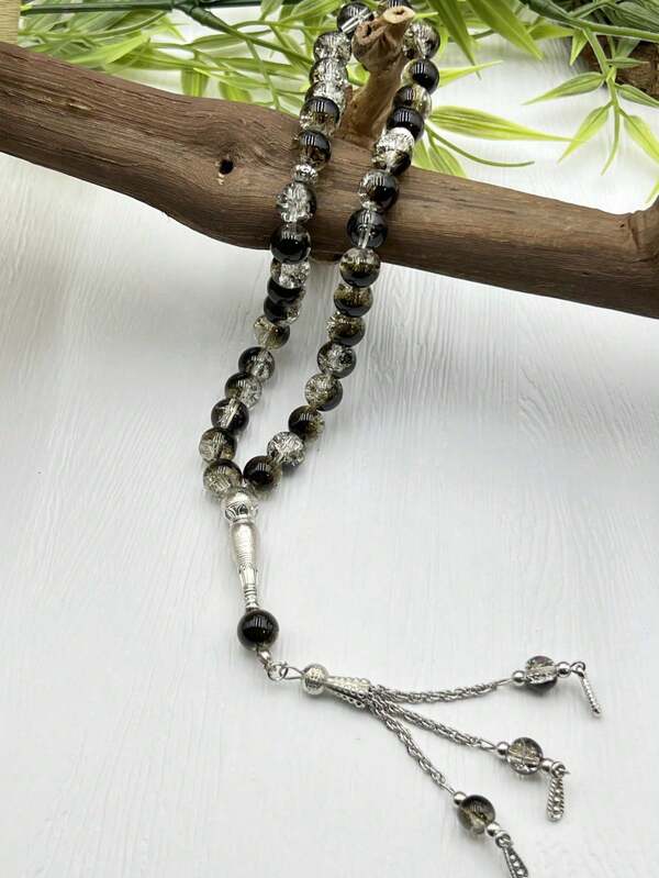 45颗10毫米3珠玻璃裂纹质感念珠手链，穆斯林念珠，中东阿拉伯念珠