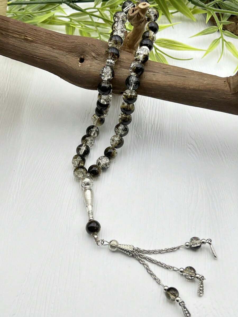 45颗10毫米3珠玻璃裂纹质感念珠手链，穆斯林念珠，中东阿拉伯念珠 - 彩色 - 查看 1