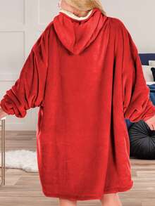 Shendy Vendy Manta Bata Sudadera Cobija Hoodie Con Capucha Afelpada Calientita Suave - Rojo - Ver 3
