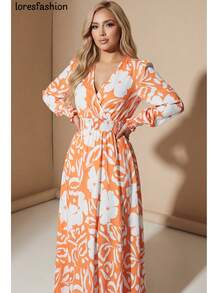 Maxi Vestido Largo Estampado para Mujer con Cuello cruzado , con Mangas, Resorte en la Cintura y Diseño con Olanes y Fajo – Hecho de Tela CEY Fresca, Suave y Elegante, Perfecto para Ocasiones Especiales, Fiestas, Bodas, Eventos de Verano y Salidas Nocturnas. Con un Estilo Sofisticado y Moderno para Mujeres Jóvenes y Adultas que Buscan Confort, Elegancia y Estilo, Este Vestido Resalta tu Silueta con el Ajuste Cómodo del Resorte en la Cintura. Ideal para Combinación con Tacones y Accesorios Elegantes, Este Diseño Atemporal se Adapta a Diversos Estilos y Te Hace Lucir Elegante en Cualquier Evento Formal o Informal. Disfruta de la Frescura y Confort que Te Brinda la Tela London, Con un Corte Elegante que Hace de Este Vestido la Elección Perfecta para M Bajo con volante Envolvente Cinturón - Naranja - Ver 3