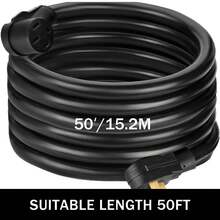 RV Power Cord 50Ft 40 Amp RV Extension Cord AWG8 40 Amp Rv Extension Cord Truck Trailer Motorhome Camper RV Cord Grip Handles Camper Trailer Power Supply Cable - Black - View 2