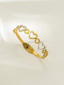 Vòng tay hình trái tim rỗng bằng thép không gỉ đính đá Zirconia, phụ kiện đeo tay cao cấp, đa năng dành cho người đi làm. - Nhiều màu - Xem 8