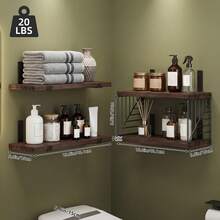 Tomnk 3+1 层浴室浮动搁板，位于马桶上方，15.8 英寸农舍乡村风格木质搁板，适用于浴室、客厅、卧室和厨房的墙壁装饰，家居浴室装饰浴室收纳盒，夏季返校季 - 彩色 - 查看 13