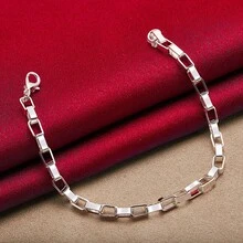 Big Long 5mm Box Chain Bracelet 925 Sterling Silver Plated Woman Wedding Engagement Party Fashion Jewelry - Silver - View 5