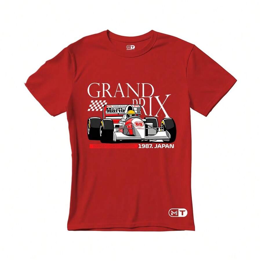 Unisex T-Shirt With Grand Prix Car Print - 2026 - Red - View 1