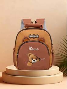 Customizable Backpack With Headphone Zipper And Bear Pattern, Personalized With Your Name Or Holiday Info. Suitable For School, Dance Class, And Travel. Great As Birthday Gift, Souvenir Bag, Christmas Or New Year Gift. Zipper Direction Random. - Multicolor - View 6
