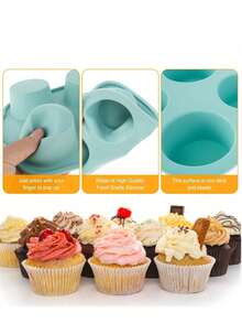6格硅胶煎饼烤盘，6杯不粘耐热煎饼烤盘，圆形煎饼纸杯蛋糕烤盘，厨房家用烤箱烘焙蛋糕产品模板，硅胶烤盘，硅胶冰格模具，不粘迷你面包烤盘，冰箱冷冻冰块圆形制冰模具，非常适合烘焙面包 - 彩色 - 查看 7