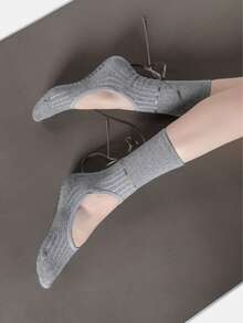 1 Pair Ballet Style Feather Textured Round Neck Yoga Socks With Bow, Women's Non-Slip Grip Yoga Dance Fitness Socks, Breathable Ankle Support Design - Multicolor - View 6