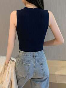 Áo tank top dệt kim ngắn tay dáng suông, ôm dáng, màu đen, dành cho nữ, kiểu dáng thường ngày, màu hè 2026 của Y6Y. - màu đen - Xem 2