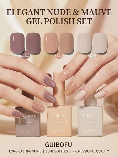 GMUME 3 Pcs/Set 15ml Gel Kutek Warna Kulit Nude, Warna Milky Tea Beige Mocha, Tampilan Alami Transparan, Warna Dasar French Manicure, Nail Art Minimalis untuk Sehari-hari di Kantor, Gel yang Dikeringkan dengan UV LED