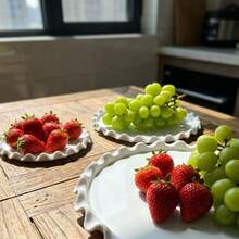 3 PiecesWhite Scalloped Serving Platter Set, Ideal For Party Candy & Snack Display - Three White Fruit Platters - View 3