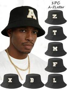 1 chiếc mũ tai bèo trơn màu unisex với 26 chữ cái, thoáng khí, chống nắng, đa năng cho các hoạt động ngoài trời, mũ chống nắng mùa hè cho nam, thích hợp cho các hoạt động ngoài trời mùa hè như đi bộ đường dài và câu cá. - màu đen - Xem 1
