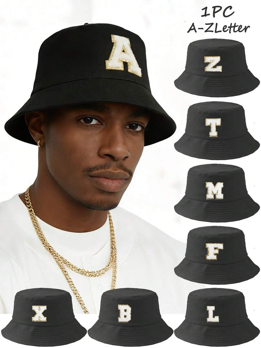 1 chiếc mũ tai bèo trơn màu unisex với 26 chữ cái, thoáng khí, chống nắng, đa năng cho các hoạt động ngoài trời, mũ chống nắng mùa hè cho nam, thích hợp cho các hoạt động ngoài trời mùa hè như đi bộ đường dài và câu cá. - màu đen - Xem 1