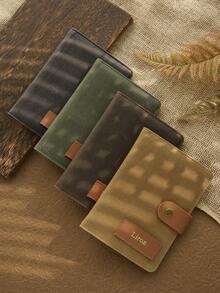 Takeoak 1pc Customized Name With Fashion Buckle Gold Personalized Word Waxed Canvas Texture Passport Cover Unique Document Card Holder Travel Accessory Handmade Fashion Travel Accessory Men's Father's Day Gift - Multicolor - View 2