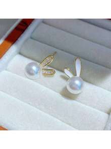 1 对可爱兔耳珍珠耳环，复活节假期主题珠宝耳环，兔耳设计，优雅珍珠耳环，完美的复活节礼物 - 彩色 - 查看 5