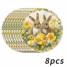 4 件套复活节主题餐垫，可爱兔子和花卉图案设计。适用于派对用餐、节日装饰和复活节装饰。尺寸：38*38 厘米，适用于季节性家居装饰、节日餐桌装饰、乡村风格，可水洗材质，是理想的礼品之选。 - 彩色 - 查看 19