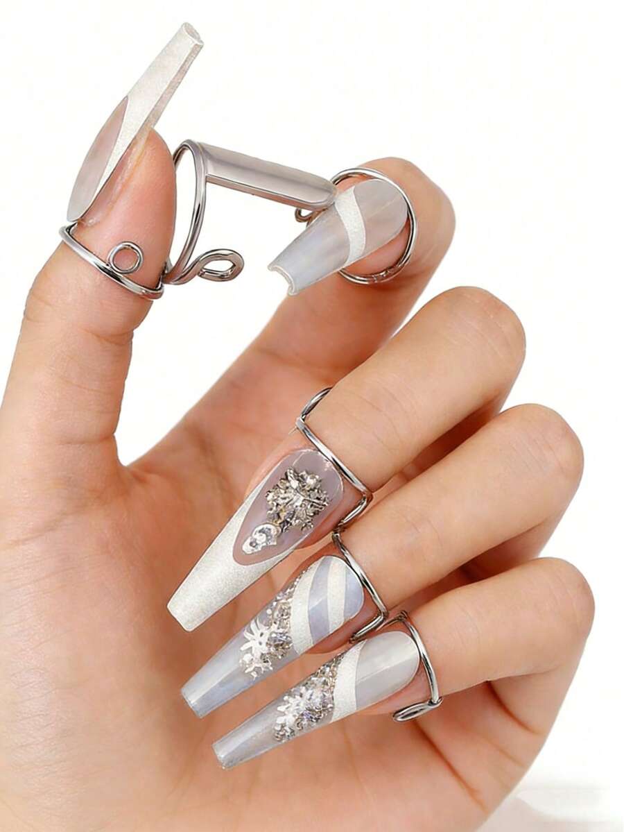 5 chiếc nhẫn gắn móng tay tái sử dụng, nhẫn gắn đầu móng tay có thể tháo rời, phụ kiện trang trí móng tay. - Nhiều màu - Xem 1