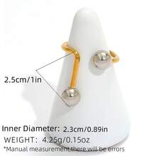 Uself 1/2pcs Stainless Steel Fashion Line Beaded Design Rings, 18K Gold Plated Waterproof Everyday/Vacation Wear Jewelry For Women - Multicolor - View 7