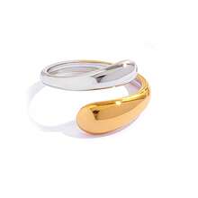 Frminee 3 piezas/1 pieza Anillos apilables de acero inoxidable grueso para mujeres, anillos de nudillo abiertos exagerados chapados en oro de 18K - Color mezclado oro y plata - Ver 8