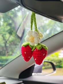 1 buah Gantungan Kunci Bunga Matahari Rajutan Tangan, Bunga Ceri, Stroberi, Bunga Mawar, Gantungan Kunci Bunga DIY, Dekorasi Gantung Kaca Spion Mobil, Dekorasi Pengikat Tirai - MultiWarna - View 3