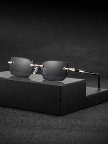 1 Pair Men's Metal Square Frameless Glasses, Retro Personalized Classical Refined Luxurious Versatile Business Style, Fashionable Eyewear Suitable For Business Reception, Commuting, Driving, Golf - Multicolor - View 5