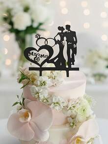 1 Stück "Mr & Mrs" Englische Buchstaben Kuchendekoration, geeignet für Jahrestag, Hochzeit, Verlobungsfeier, Valentinstag Kuchendekoration, Backdekoration, Küchenzubehör - Schwarz - Übersicht 3