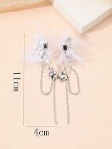 1 Pair Rhinestone Embellished Metal Heart Earrings, Elegant Gift For Women - Silver - View 4