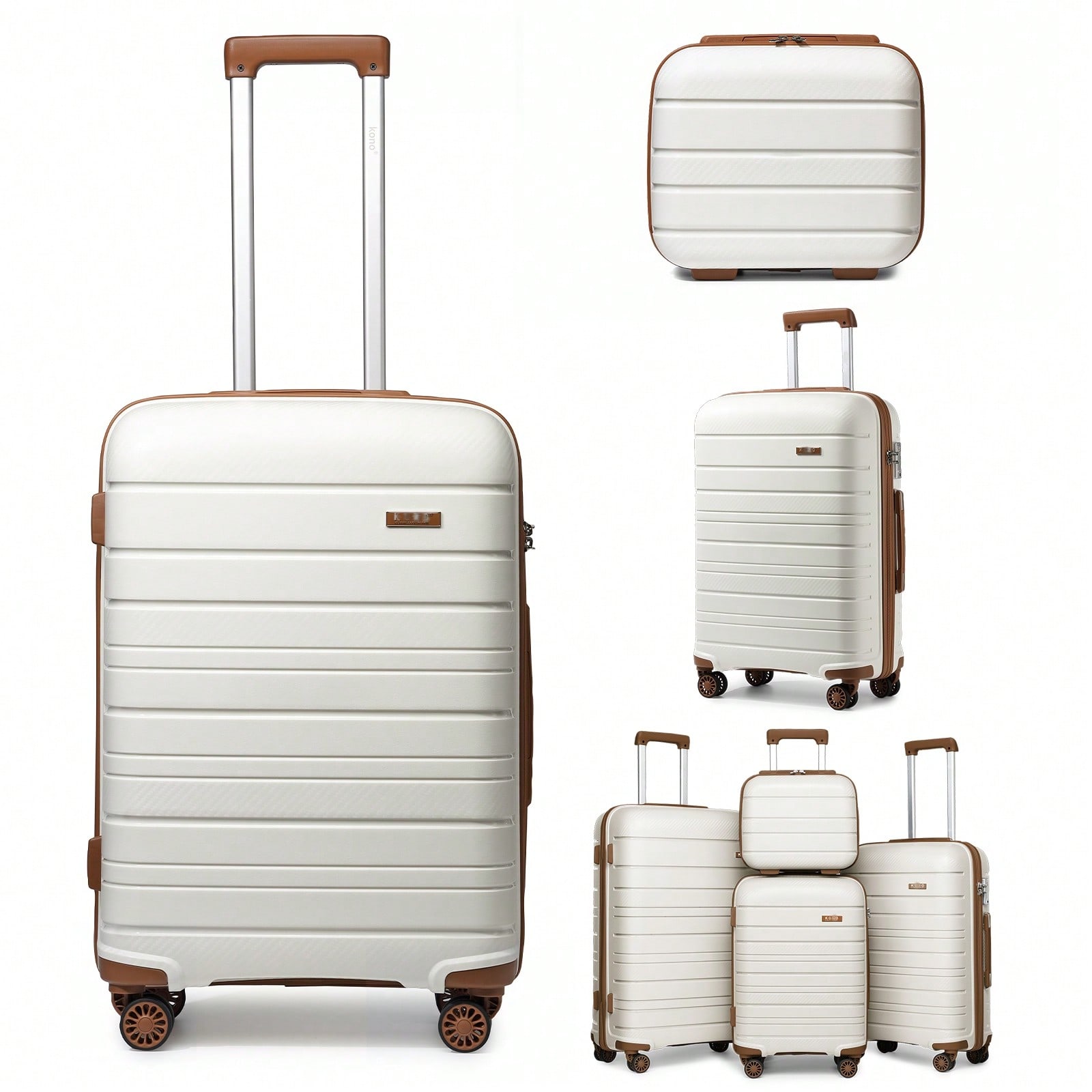 14/20/24/28 Inch Small Medium Large Hard Shell Suitcase Set With Vanity Case | Carry On & Check In Luggage For Women Men Family Travel | Spinner Wheels, TSA Lock & YKK Zippers | 3 Or 4 Piece Lightweight Set Cream White