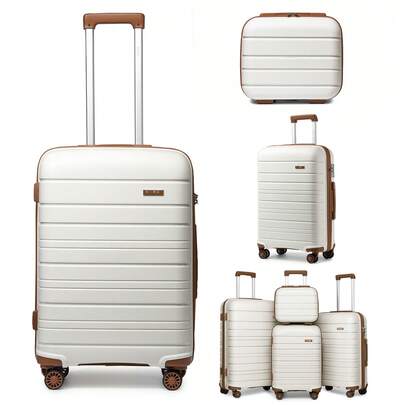 14/20/24/28 Inch Small Medium Large Hard Shell Suitcase Set With Vanity Case | Carry On & Check In Luggage For Women Men Family Travel | Spinner Wheels, TSA Lock & YKK Zippers | 3 Or 4 Piece Lightweight Set Cream White
