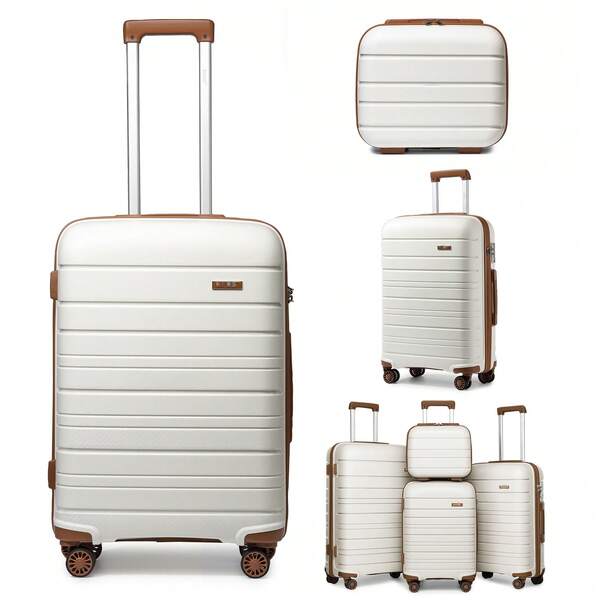 14/20/24/28 Inch Small Medium Large Hard Shell Suitcase Set With Vanity Case | Carry On & Check In Luggage For Women Men Family Travel | Spinner Wheels, TSA Lock & YKK Zippers | 3 Or 4 Piece Lightweight Set Cream White