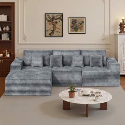Nalupatio L-Shaped Corner Sofa With Fixed Chaise & Movable 2-Seater, Corduroy Modular Sectional Couch For Living Room, 540kg Heavy Duty Weight Capacity, Compression Recovery Memory Foam 36H Reshape Time, Anti-Pilling Soft Breathable Corduroy Fabric, Wide Armrest Ergonomic Design, Fixed Chaise + Detachable Double Seat, Pet Friendly Scratch Resistant Furniture, High Resilience Foam Cushions, Easy Assembly Corner Sofa, 2 Boxes Delivery