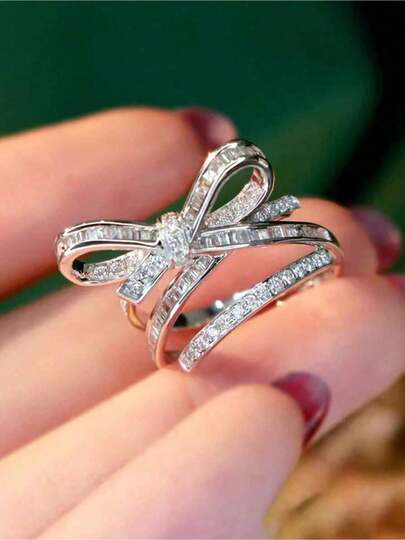 1pc Exquisite Cubic Zirconia Ring Women's Style Valentine's Day Gift Wedding Engagement Anniversary Party Jewelry Gift For Valentine's Day Mother's Day