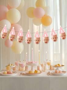 7/14/21pcs Customizable Birthday Photo Decorations, Personalized Photo Garland, 1st Birthday Banner, Personalized Birthday Hat Decor Garland, Birthday Party Gifts, Baby Shower/Gender Reveal Party Banner, Personalized Gift, Unique Gift - Multicolor - View 7
