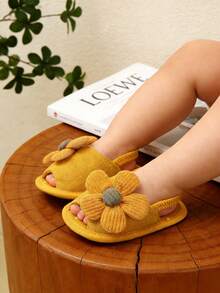 新生儿女童夏季凉鞋，花朵蝴蝶结软底婚纱平底鞋，婴儿学步鞋 - 黃色 - 查看 3
