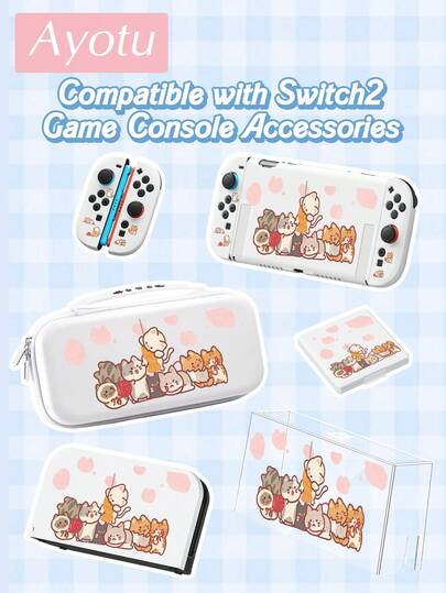 Ayotu Compatible With The New Switch2 Cartoon Kitten & Yarn Ball Pattern Game Console Shell And Accessories In 2025, Suitable For Switch2 7.9-Inch Protective Case, The Package Includes Protective Case, Storage Bag, Base Shell, Game Console Dust Cover, Game Storage Card Box, Joy‑Con Handle Controller Protective Cover And Other Styles Of Accessories To Choose From.