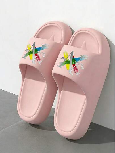 New Stylish Minimalist Printed Letter & Cartoon INS Style Women's Slippers - For Students/Men & Women, Suitable For Office/Bathroom/Home/Hotel/Apartment/Travel/Indoor & Outdoor/Dormitory, Ideal For Housewarming/Couple Gifts/Travel Essentials, Thick Sole, Soft, Comfortable & Lightweight, Easy To Clean & Non-Fatiguing For Long Wear, Dopamine Color Palette, All-Season Slippers