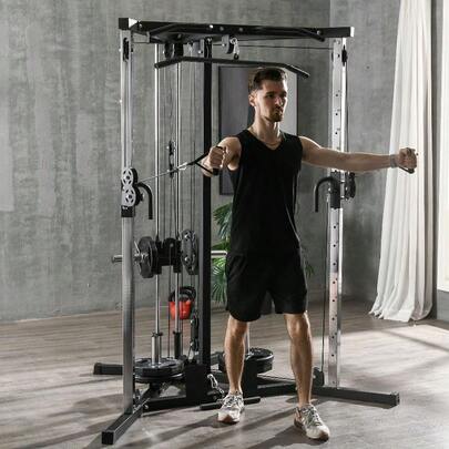 Home Gym Machine, Multifunctional Gym Equipment With High And Low Pulleys, Pull Up Bar, 15-Position Adjustable Strength Training Workout Station For Full Body Fitness