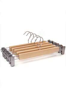 1/3/5/10pcs Wooden Pants Hangers, Clothes Hangers - With Clips, Non-Slip Pants Hangers, For Wardrobe Storage And Organization, With 360° Hook, Suitable For Jeans, Trousers, Skirts, Jackets - Multicolor - View 9