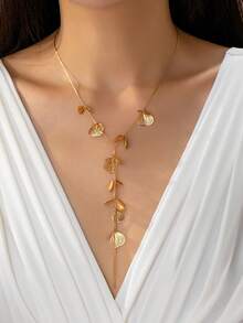 1pc Fashionable Elegant Geometric Hollow Petal Wing Y-Shaped Necklace, Versatile Casual, Party, Banquet Necklace For Women - Golden - View 5