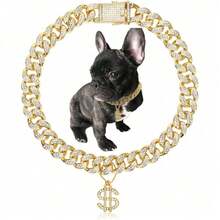 Adjustable Pet Necklace, Versatile Luxury Pet Collar, Hip-Hop Cuban Link Design With Small Dollar Pendant, Fashionable For Small, Medium And Large Dogs - Multicolor - View 5