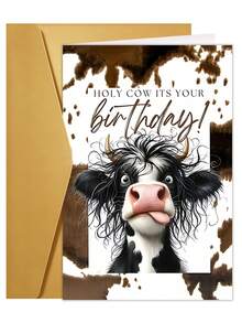 1pc Cute Cow Birthday Card With Envelope - Funny Cow Design With "Happy Birthday" Text, Perfect For Family, Friends - Sets - View 13