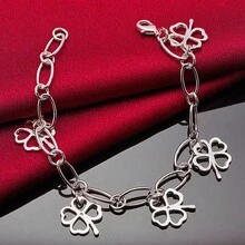 925 Sterling Silver Plated Five Flowers Bracelet Chain For Women Fashion Charm Wedding Engagement Party Jewelry - Silver - View 3
