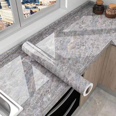 Waterproof, Heat-Resistant Marble Texture Kitchen Countertop & Wall Decor Protection, High Temperature & Oil-Resistant Tabletop Sticker, Convenient For Tablecloth Renewal, Damaged Furniture Renovation And Covering