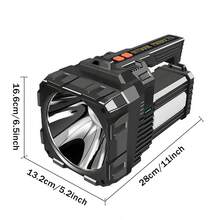 1/2 PCS Portable Rechargeable Solar Flashlight, Outdoor Handheld Spot Flood Lights With Sidelight, 3 Lighting Modes And Handle, For Emergency Hiking Camping Fishing Boating - Black - View 11