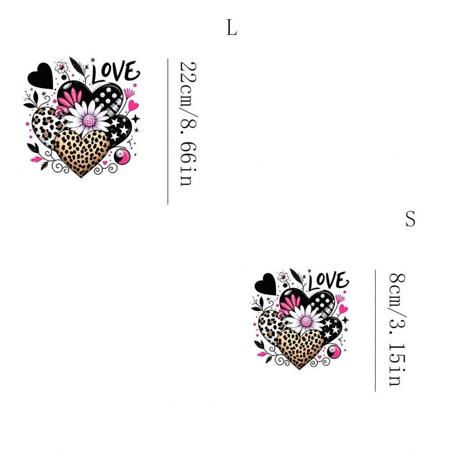 1pc/2pcs/3pcs Leopard Print Heart Heat Transfer Printing Patch, DIY Iron-On Fabric Sticker, Suitable For T-Shirts, Hoodies, Baseball Caps, Canvas Bags - 3PCS-s - View 1