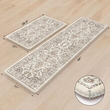KIMODE Anti Fatigue Kitchen Mats Floor, Boho Floral Kitchen Rugs 17x29.5+17 X47", Cushioned Mats Kitchen Floor, Non Slip Kitchen Floor Mats, Sink, Laundry, Office, Desk Blue Multi E3V1 - 卡其色 - 查看 5