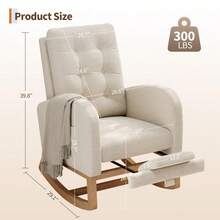 Silla Mecedora de Terciopelo Teddy – Butaca Reclinable con Respaldo Alto y Tapizado Suave – Silla Cómoda para Sala de Estar, Dormitorio o Rincón de Lectura – Estructura de Madera - Lana de cordero blanca con reposapiés - Ver 9